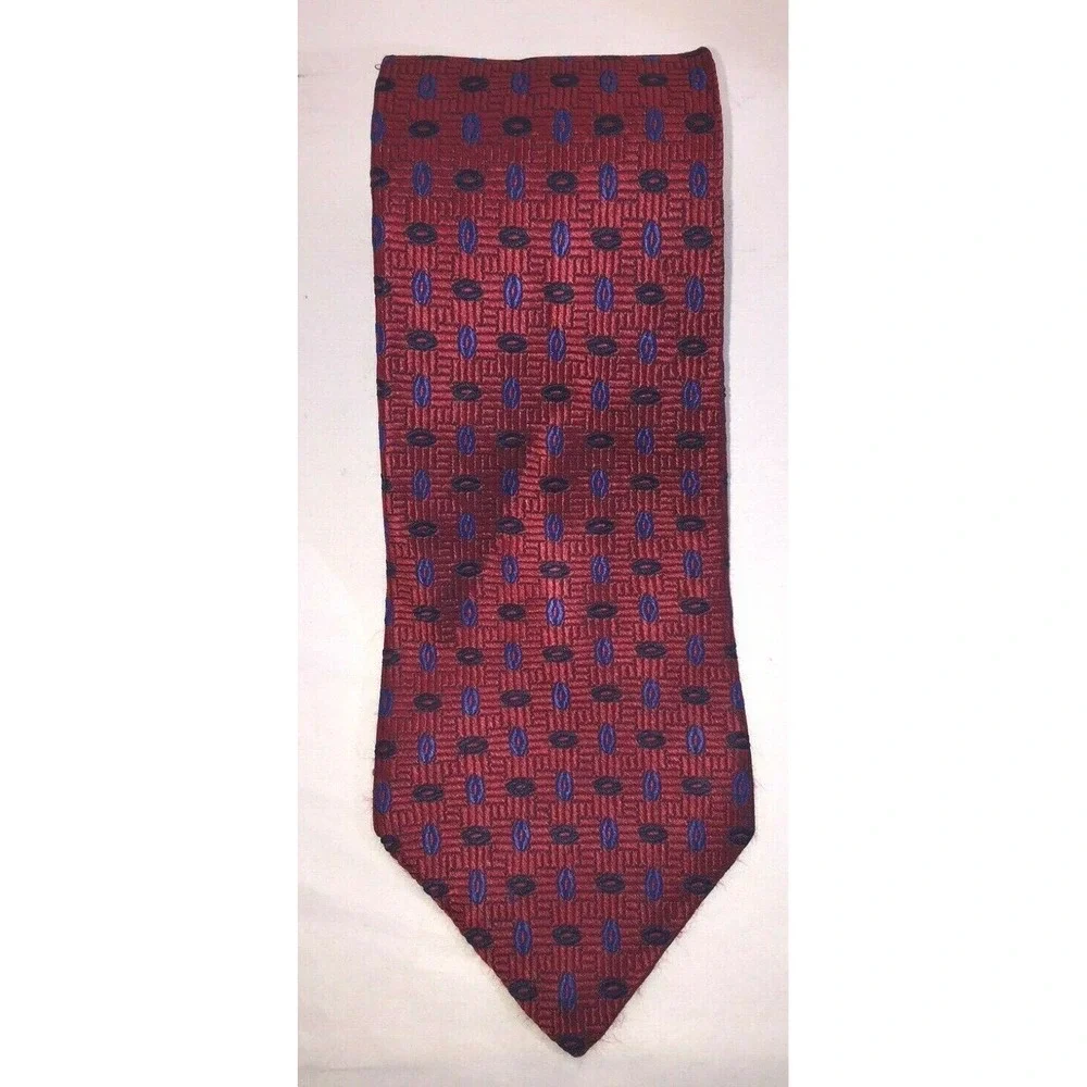 NOS Tommy Hilfiger Red with Navy‎ Oval Pattern Silk Neck Tie 58
